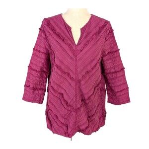 Tru Luxe Jeans Womens MED Fuschia Pink Pullover Boho Cotton Top